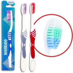 Wellbee Felnőtt fogkefe, WELLBEE, közepes, nejlon, kevert színek, bliszter 1 db