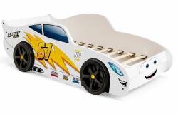  Fehér gyermek autóágy 140x70, 3D kerekekkel, matrac nélkül - CARS