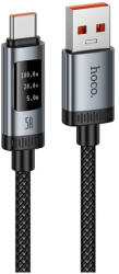 hoco. U148 USB-A - USB-C töltő- és adatkábel digitális kijelzővel 100W 6A 1.2m - fekete (6942007668675)