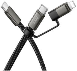hoco. 2in1 USB-C - USB-C / Lightning lapos töltőkábel 60W 3A 1m - fekete (6942007681032)