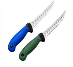 Depox Set doua cuțite pentru filetat DEPOX®, lamă curbată din oțel inoxidabil cu alveole, mâner ergonomic, 29 cm, albastru/verde (3074)