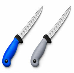 Depox Set doua cuțite pentru filetat DEPOX®, lamă curbată din oțel inoxidabil cu alveole, mâner ergonomic, 29 cm, albastru/gri (3075)