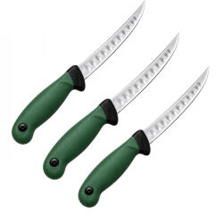 Depox Set trei cuțite pentru filetat DEPOX®, lamă curbată din oțel inoxidabil cu alveole, mâner ergonomic, 29 cm, verde (3072)