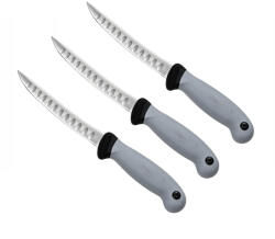 Depox Set trei cuțite pentru filetat DEPOX®, lamă curbată din oțel inoxidabil cu alveole, mâner ergonomic, 29 cm, gri (3073)