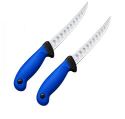 Depox Set doua cuțite pentru filetat DEPOX®, lamă curbată din oțel inoxidabil cu alveole, mâner ergonomic, 29 cm, albastru (3068)