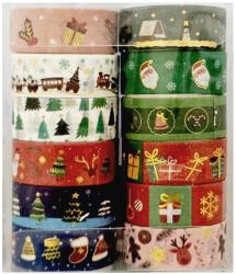  Karácsonyi washi tape 12 db/csomag, AL4210, zöld-piros-fehér-kék (KTO-227607) - officetrade
