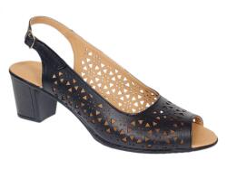 Cris & Deea Sandale damă negre din piele naturală perforată cu toc de 6 cm și vârf decupat - CP439NL, marimea 40