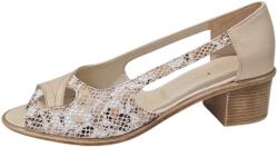 Cris & Deea Sandale dama bej din piele naturala cu toc de 5 cm si imprimeu mozaic CLP404CF, marimea 39