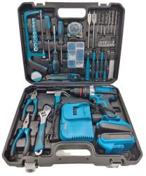 Flippy Set Bormasina Electrica 21V, Flippy, 118 piese, 2 baterii, Incarcator, Accesorii Multifunctionale, Ciocan, Mini Fierastrau, Surubelnite, Solutie pentru Bricolaj si Gospodarie, 33 x 25 x 10 cm, Negru/A Surubelnita