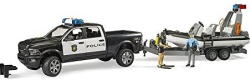 BRUDER RAM 2500 police pickup, L+S module, trailer with boat, model vehicle (black/white, including 2 figures) (02507) Figurina