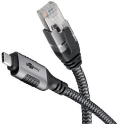 Goobay Ethernet cable USB-C 3.2 Gen2 male > RJ-45 male (black/silver, 1 meter, braided textile sheath) (70696)