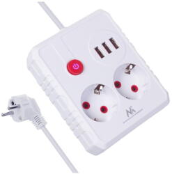 Maclean power strip, extension cord 2 sockets + 3xUSB, 110-240V AC 50/60Hz, 2.1A max 2500W, 1.5m, white, MCE387 W (MCE387 W)