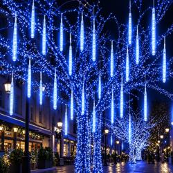 Welora Set 2 Instalatii Luminoase de Craciun, Model Ploaie de Meteori, 16 Turturi LED luminosi, Lungime 80cm, Albastru (tub80cm-B)