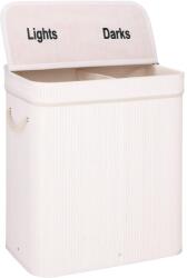  Cos de rufe din bambus cu capac, 2 compartimente, sac detasabil, volum 100L, 54x35x60cm, alb (HA-0160)