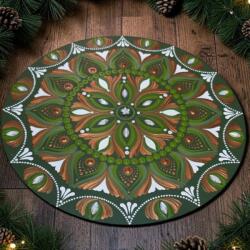 Ezera NOU! Tablou Mandala „Acasă de Sărbători - verde, auriu, bronz și alb- pictat manual pe lemn, 30 cm (TMADS30CM)