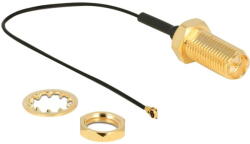 Delock antenna cable RP-SMA (socket for installation) > MHF 4 (plug), adapter (grey/gold, 10cm) (12465)
