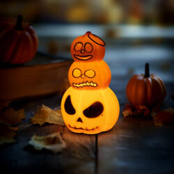  Halloween-i világító dekoráció - tök - melegfehér LED - 12 x 7, 5 cm - 3 x LR1130 (56603)