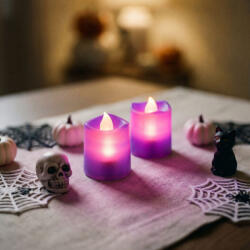  Halloween-i világító dekoráció - LED-es gyertya - lila - 2 db / csomag (56620B)