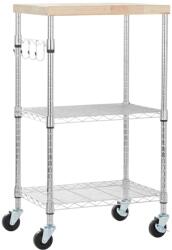 Amazon Basics 3 szintes étkezési kiszolgáló kocsi levehető fa tetőlappal, magasságállítható és 2 krómozott polccal, 79, 5 kg teherbírás, 53x38x92 cm, fa/króm