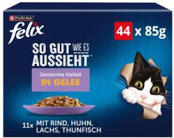 FELIX So Good as it Looks nedves macskaeledel aszpikban, vegyes válogatás, 44 db adagos tasak (44 x 85 g), teljes értékű táplálkozás