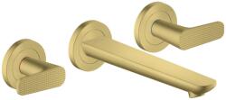 Hansgrohe Citterio C, Cubic Cut kialakítás, Falsík alatti mosdócsaptelep, leeresztővel, 3 nyílásos beépítés, EcoSmart, szálcsiszolt sárgaréz 49071950 (49071950)