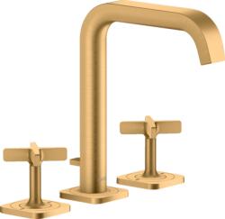Hansgrohe Citterio E 3-lyukú mosdócsaptelep takarórozettával, szálcsiszolt sárgaréz 36108950 (36108950)