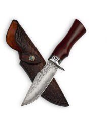 Depox Cutit de vanatoare, DEPOX®, Fixed Blade, Husa Piele, Otel Damasc (3043)