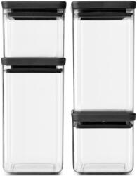 Brabantia tárolóedény készlet, 4db-os, 2x1, 6L/2x0, 7L, egymásra rakható, légmentes záródás, szögletes, sötétszürke, átlátszó műanyag tartály - 122422 (122422)