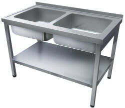Green Clean 1000mm 2 medencés nagykonyhai mosogató 400x500x250mm medencékkel, lábra állítva, polccal, r. m. acél (GCK2-100645-NLP)