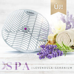 Green Clean G-Screen Spa - levendula - geránium illatosított piszoár rács, fröccsenésgátló rácsos szerkezet, színes célzó golyó, D=178mm, színtelen, 30 napos (G-SCREEN-SPA)