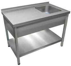 Green Clean 1000mm 1 medencés nagykonyhai mosogató bal oldali csepegtetővel, 500x500x300mm medencével, lábra állítva, takaróköpennyel, polccal, r. m. acél (GCK1-100755-IKP)