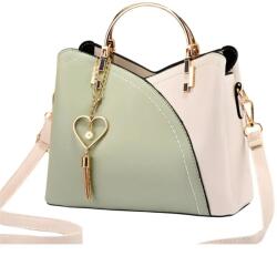 Juls Geanta Eleganta de Mana Crossbody Femei, Piele, Casual sau Office, Design Versatil, Compartimente Multiple, Manere Metalice, Inchidere cu Fermoar si Magnet, Accesoriu Mod - Verde/alb