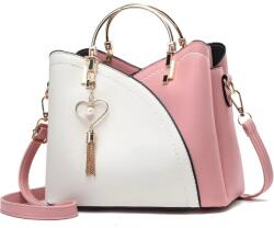 Juls Geanta Eleganta Crossbody Femei, Piele, Design Versatil, Compartimente Multiple, Manere Metalice, Inchidere cu Fermoar si Magnet, Casual sau Office, Accesoriu Modern, Cad - Alb/roz