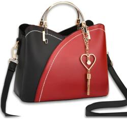 Juls Geanta de Mana Eleganta Crossbody Femei, Piele, Casual sau Office, Design Versatil, Compartimente Multiple, Manere Metalice, Inchidere cu Fermoar si Magnet, Accesoriu Mod - Negru/rosu