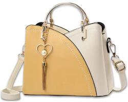 Juls Geanta Eleganta Crossbody Femei, Piele, Casual sau Office, Design Versatil, Compartimente Multiple, Manere Metalice, Inchidere cu Fermoar si Magnet, Accesoriu Modern, Cad - Galben/alb