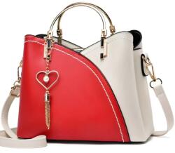 Juls Geanta Eleganta Crossbody Femei, Piele, Design Versatil, Compartimente Multiple, Manere Metalice, Inchidere cu Fermoar si Magnet, Casual sau Office, Accesoriu Modern, Cad - Rosu/alb
