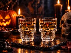 Ajándékbor kft Koponya alakú pohár szett 2db- különleges Halloween ajándék (CIK64-1)