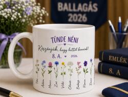 Ajándékbor kft Ballagási bögre pedagógusnak - Egyedi nevekkel, virágmintával (BOG17)