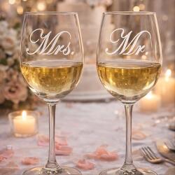 Ajándékbor kft Mr & Mrs gravírozott pohárkészlet - 2 db-os esküvői szett (POH27)