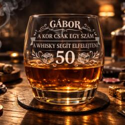 Ajándékbor kft Gravírozott whiskys pohár névvel és életkorral - Ajándék férfiaknak (WHI7)