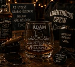 Ajándékbor kft Legénybúcsús gravírozott whiskys pohár (CIK10)