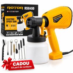 ROTOR Pistol de Vopsit Electric ROTOR RSG450, 450W, 650 ml/min, 800 ml, 3 Duze + Kit Curățare Cadou (KITVPS)