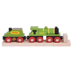Bigjigs Toys Bigjigs Rail Zöld mozdony tenderrel + 3 sínpálya (DV02639)