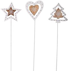 Indecor Decorațiune de Crăciun din lemn, pe băț, alb/bej 8 cm (3 variante)