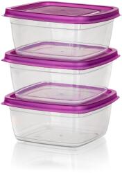 BANQUET Set de cutii pătrate pentru alimente 0, 5 l cu capac mov (3 buc) ACCASA