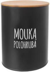 Orion Cutie din tablă pentru făină semialbă cu capac din bambus, negru