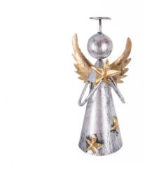Indecor Decorațiune metalică înger cu stea gri-aurie 12, 5 cm