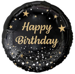  Happy Birthday Black fólia lufi 36 cm (MLG147971) - kreativjatek