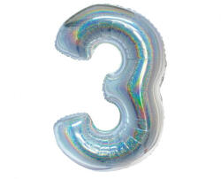  Ezüst Holographic 3-as szám fólia lufi 76 cm (MLG144741) - kreativjatek