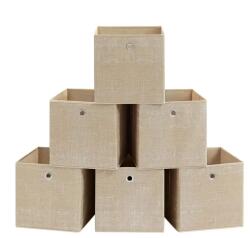 SongmicsHome Set 6 cutii pliabile pentru depozitare, Songmics, 30 x 30 x 30 cm, bej (RFB006K03) Raft